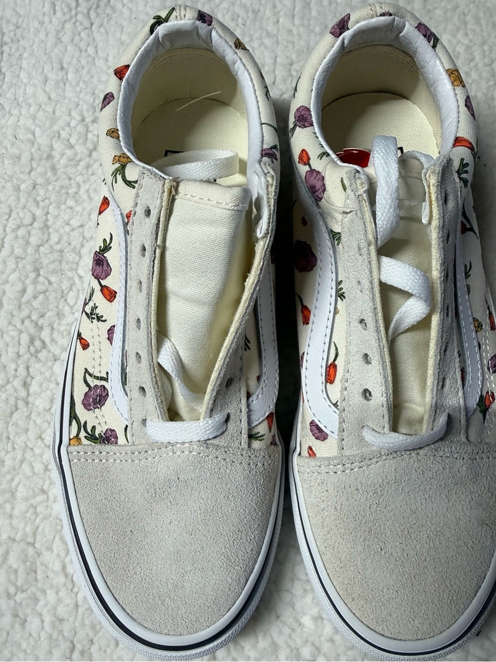 Vans Cream Floral Low-Top Sneakers with Purple and Orange Accents